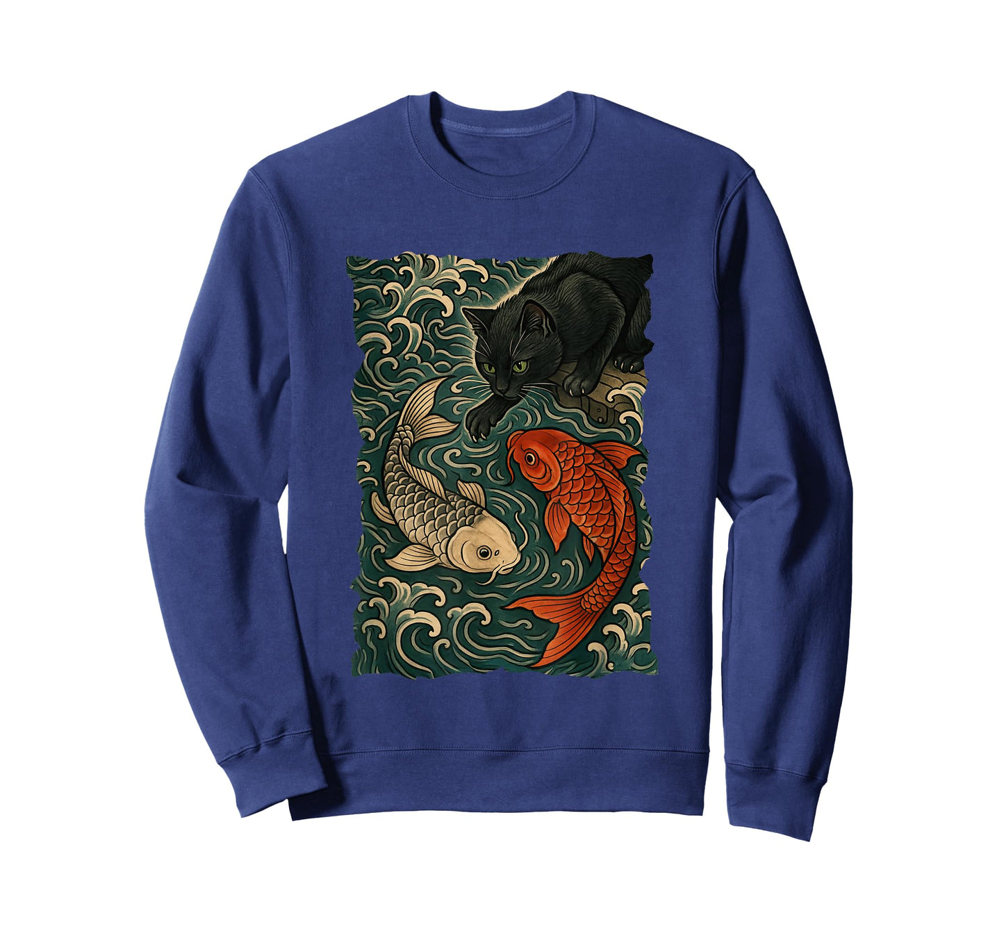 Cat Graphic Tee Women Men Funny Yin Yang Fish Japanese Art T-Shirt