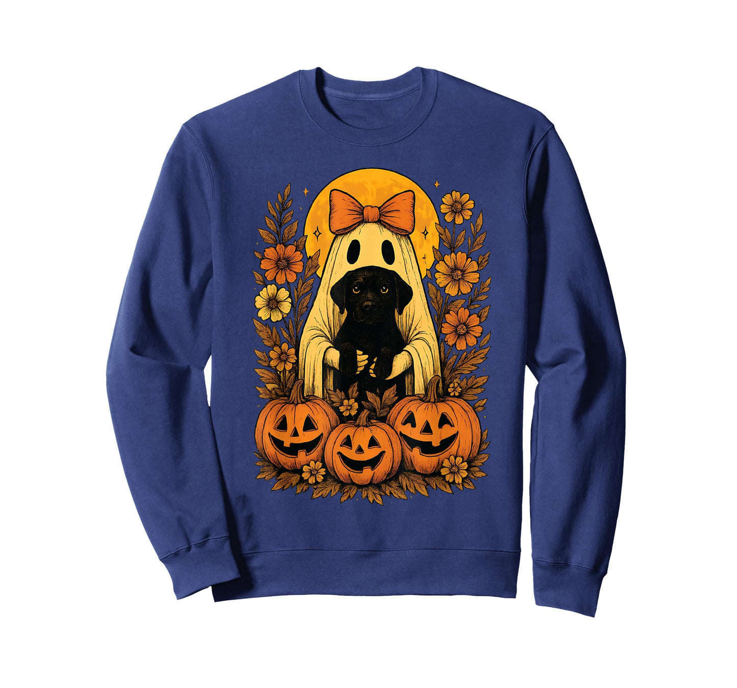 Vintage Halloween Ghost Holding Labrador Retriever Dog T-Shirt