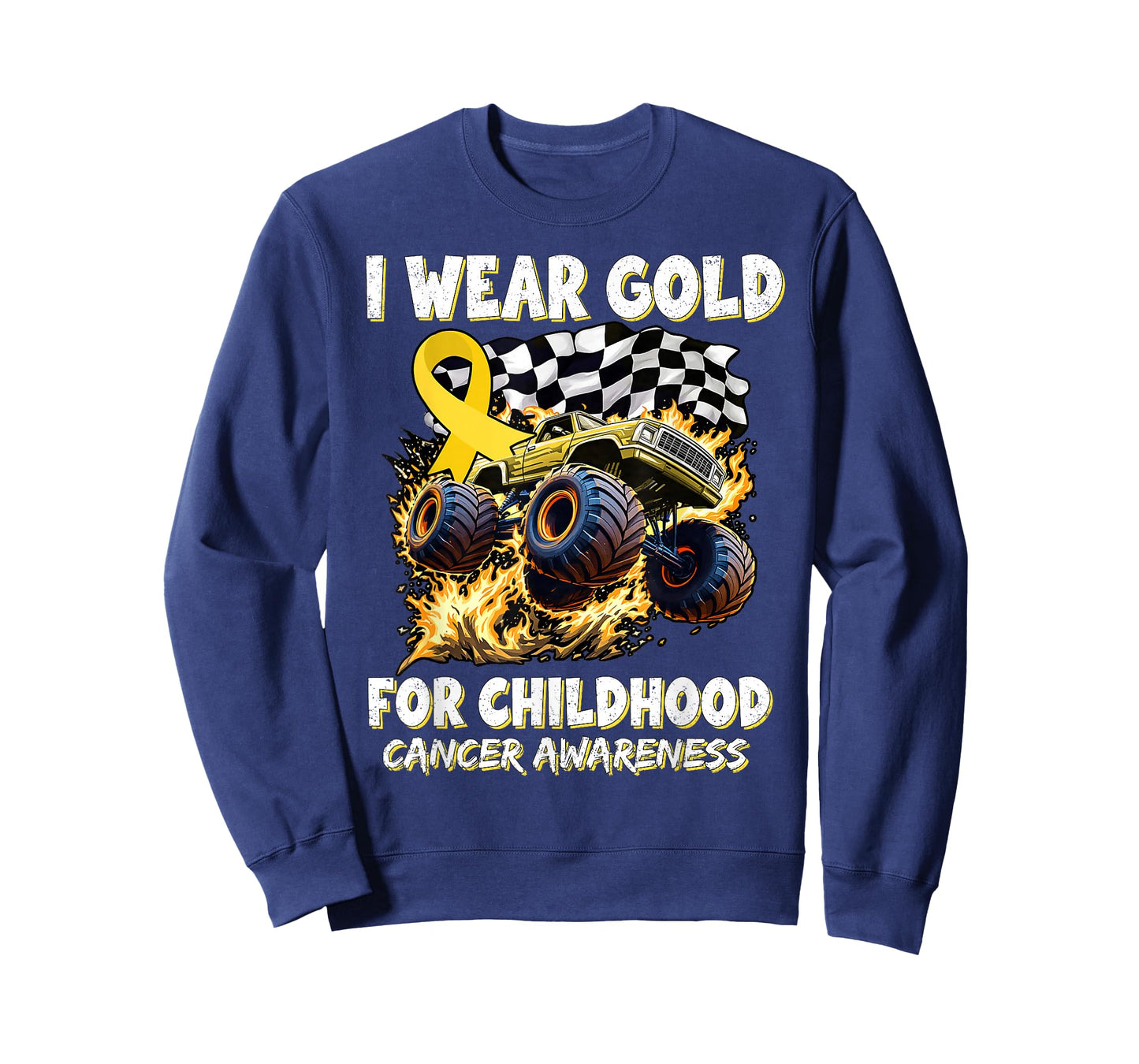 I Wear Gold For Childhood Cancer Awareness Monster Truck Kid T-Shirt