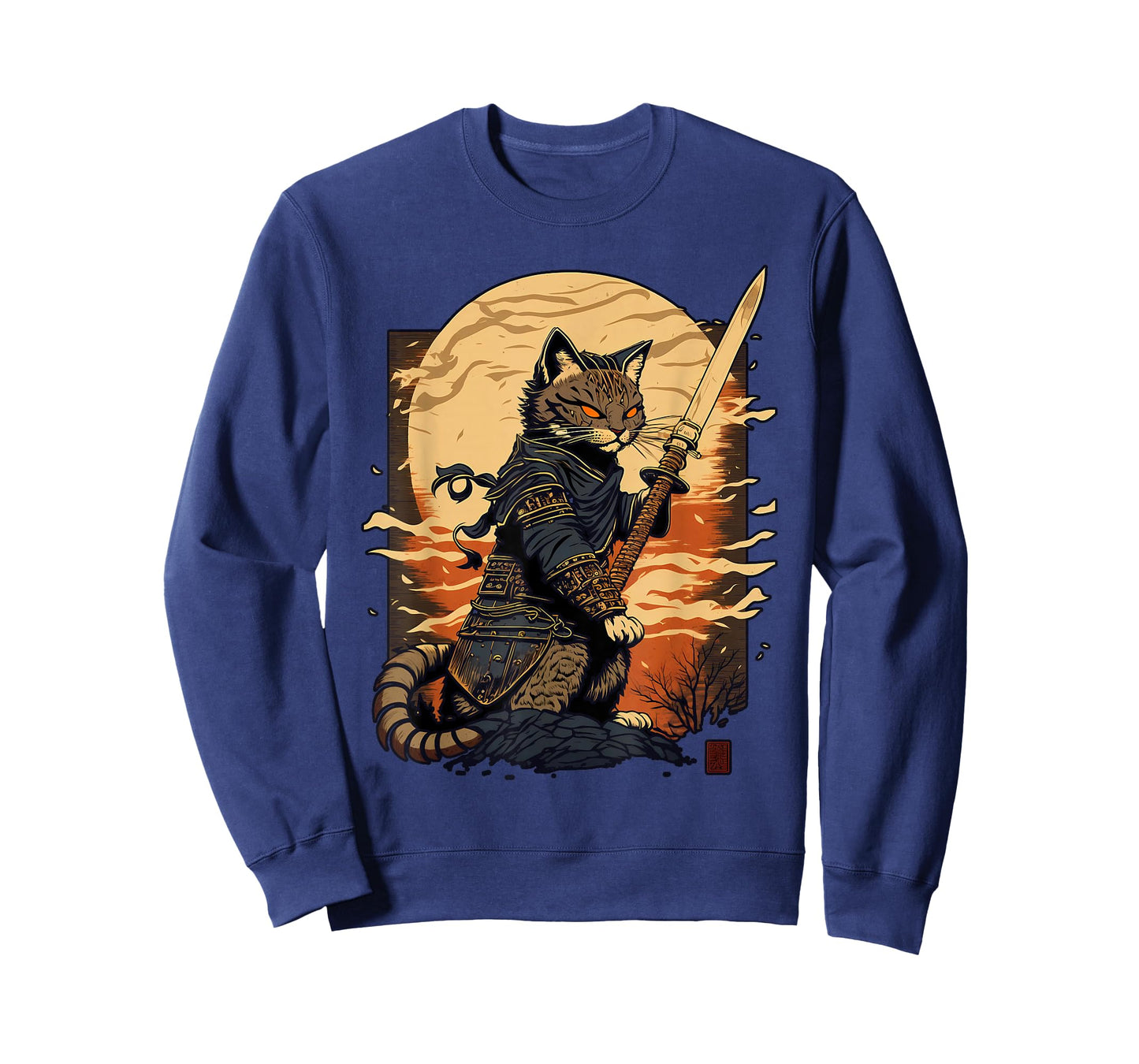 Retro Japanese Warrior Katana Ninja Cat, Samurai Kitten T-Shirt