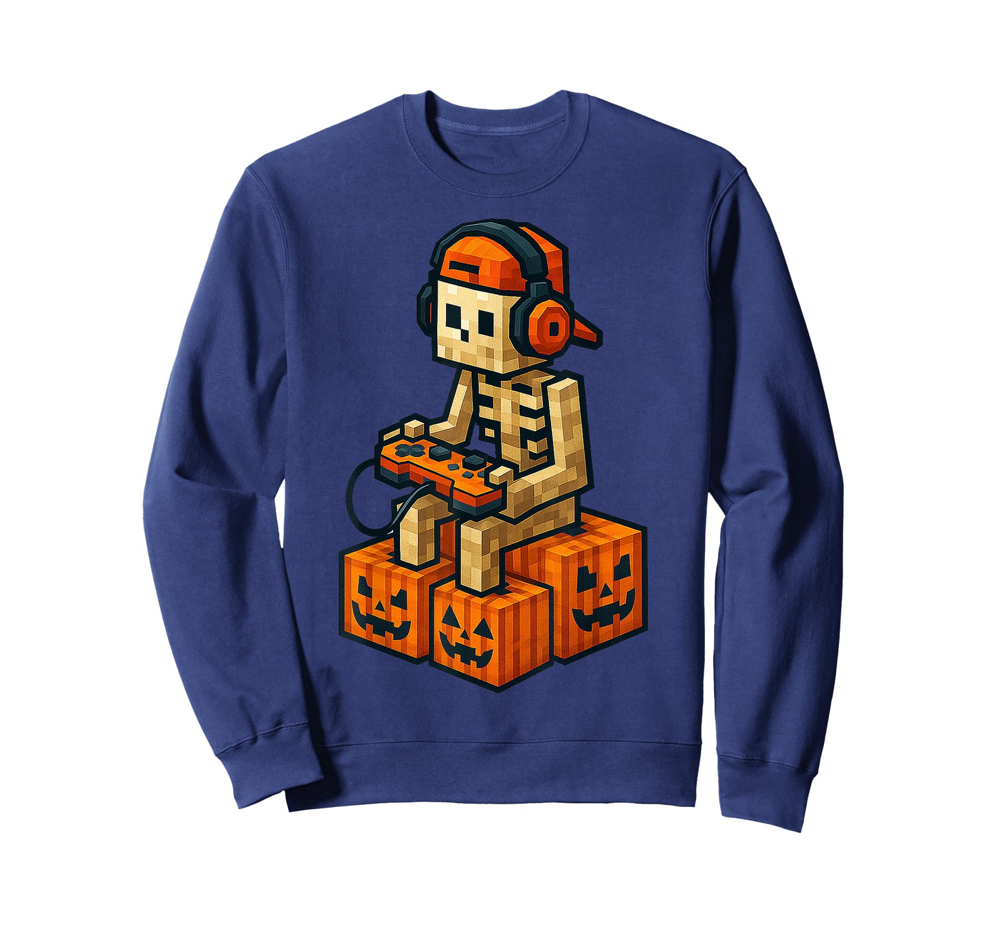 Spooky Skeleton Pumpkin Halloween Video Game Pixel Kids Boy T-Shirt