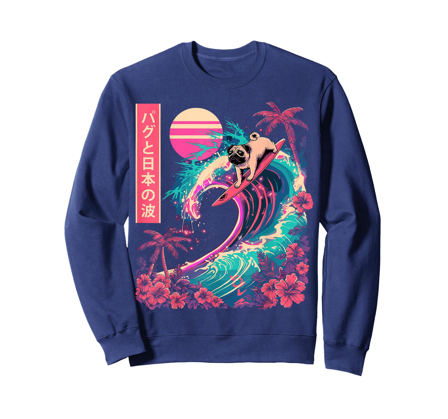 Japanese Pug Surfing Wave Great Wave Japan T-Shirt