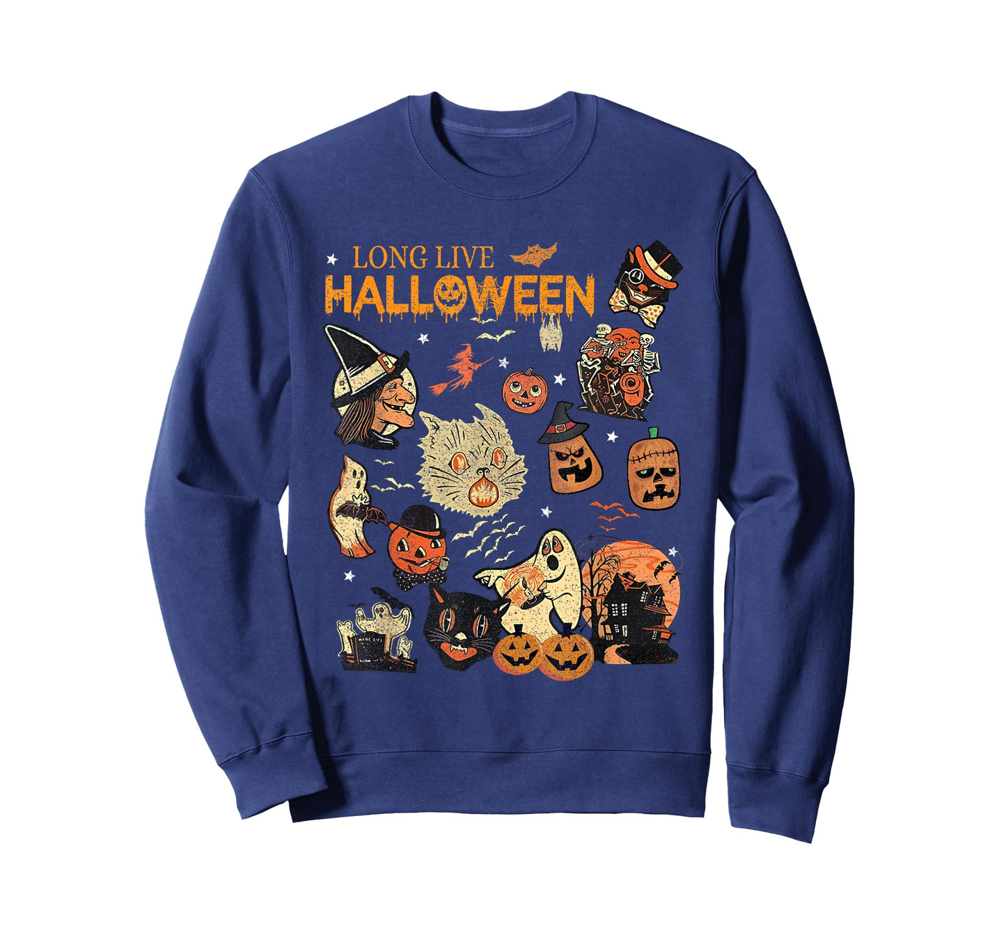 Long Live Halloween Vintage Pumpkin Witch Ghost Black Cat T-Shirt