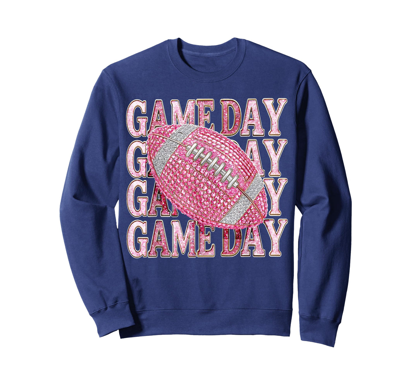 Pink Sparkle Game Day Football Mom Team Girls Women Black T-Shirt