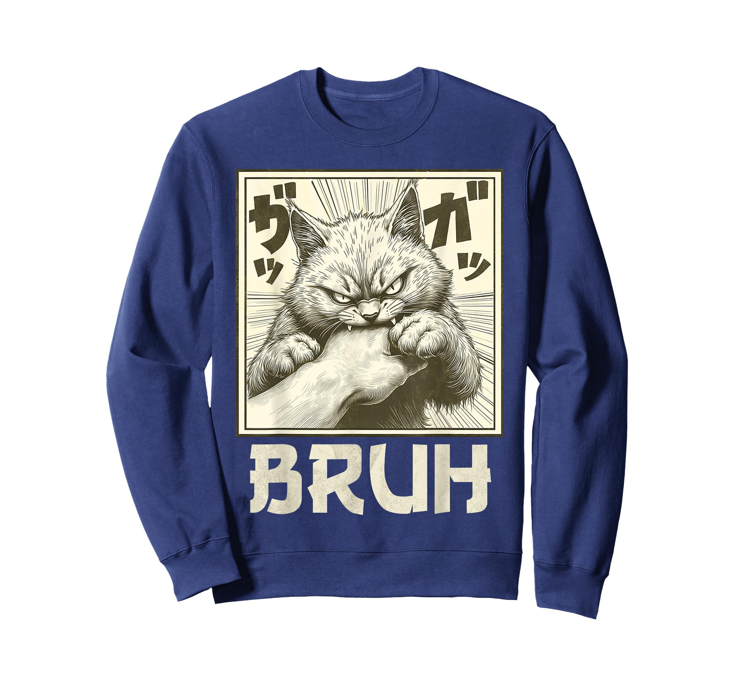 Funny Bruh Cat Bite Graphic Tee Japanese Anime Cat T-Shirt