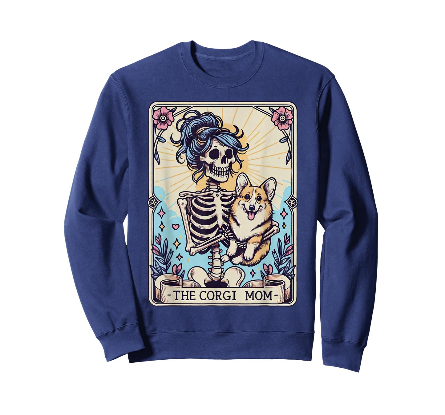 Retro Funny The Corgi Mom Tarot Card Skeleton Halloween T-Shirt