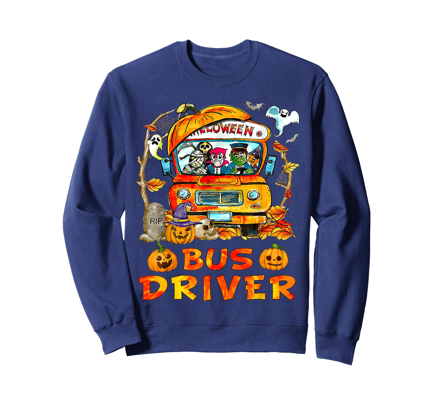 School Bus Driver Pumpkin Season Skeleton Fall Halloween T-Shirt