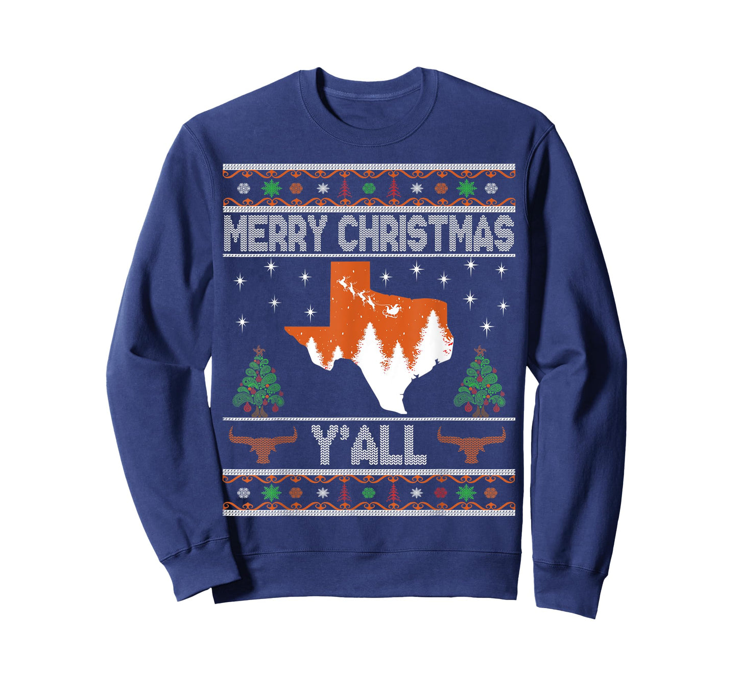Merry Xmas Y'all Texas Ugly Matching Family Longhorn Sweater T-Shirt