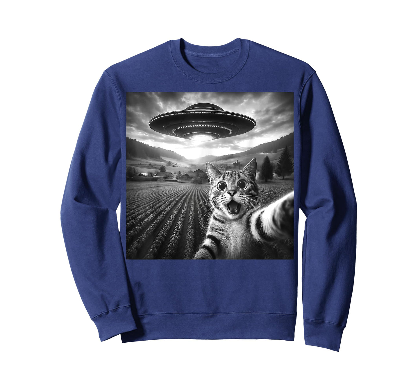 Cat Selfie With Alien UFO Funny Cat Gifts For Men Women Kid T-Shirt