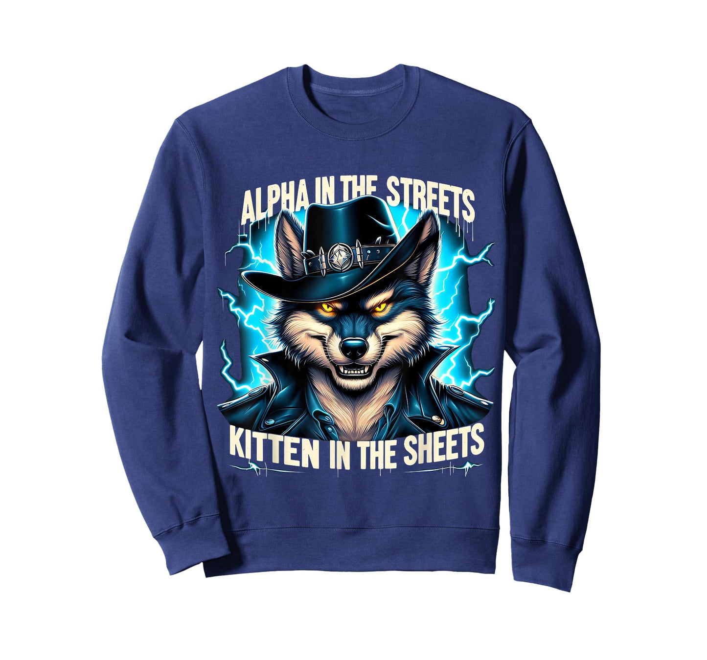 Alpha Mode Wolf Cowboy Lightning Funny Animal Tee T-Shirt