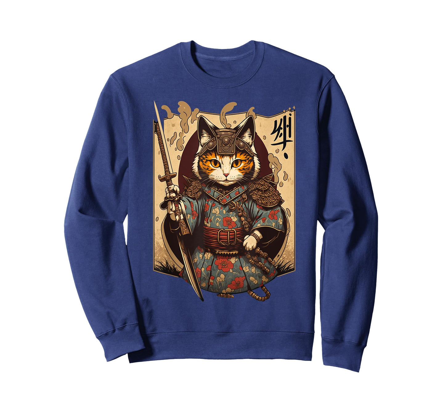 Retro Japanese Samurai Ninja Cat Kawaii Tattoo Graphic Style T-Shirt