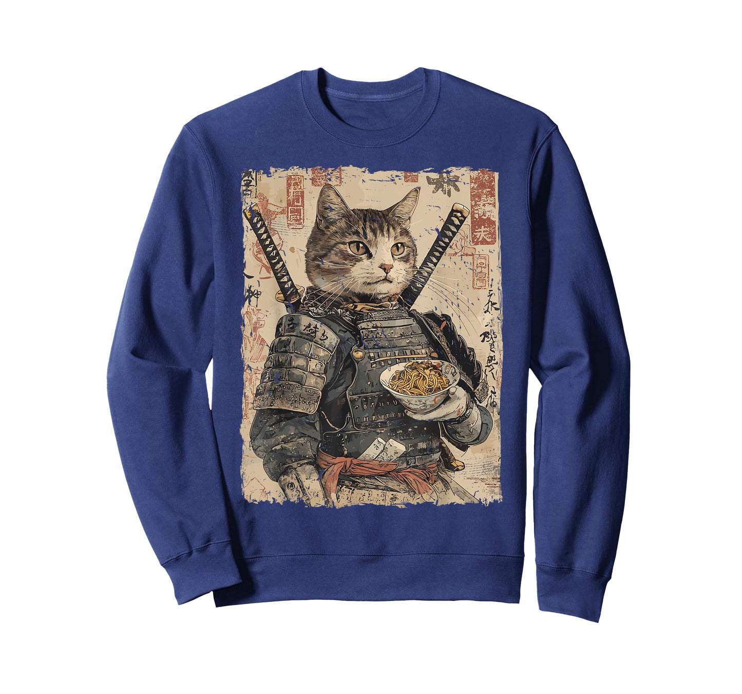 Samurai Cat Loves Ramen Funny Anime Japanese Artwork Samurai T-Shirt