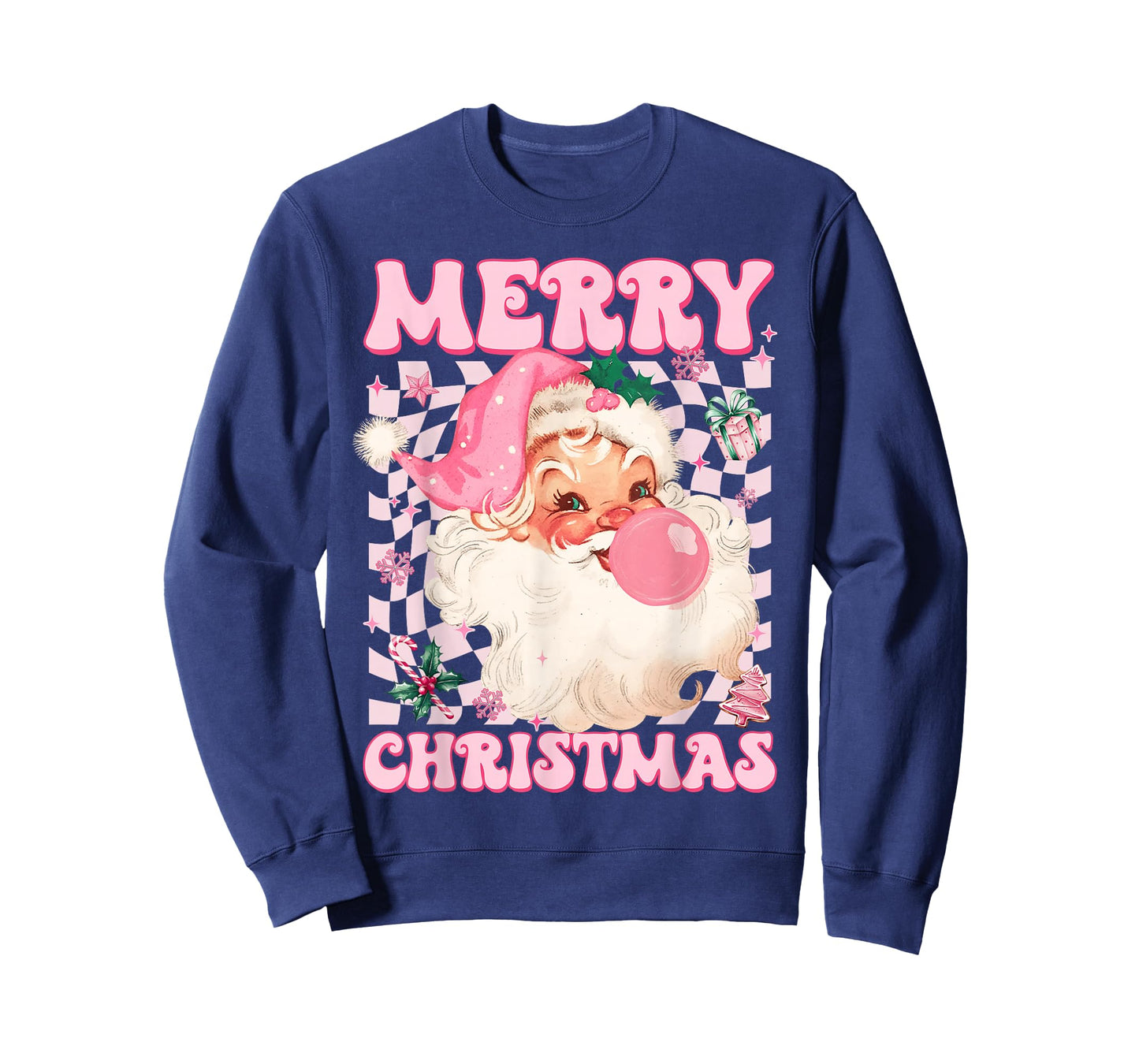 Santa Claus Pink Sunglasses Blowing Bubble Gum Christmas T-Shirt