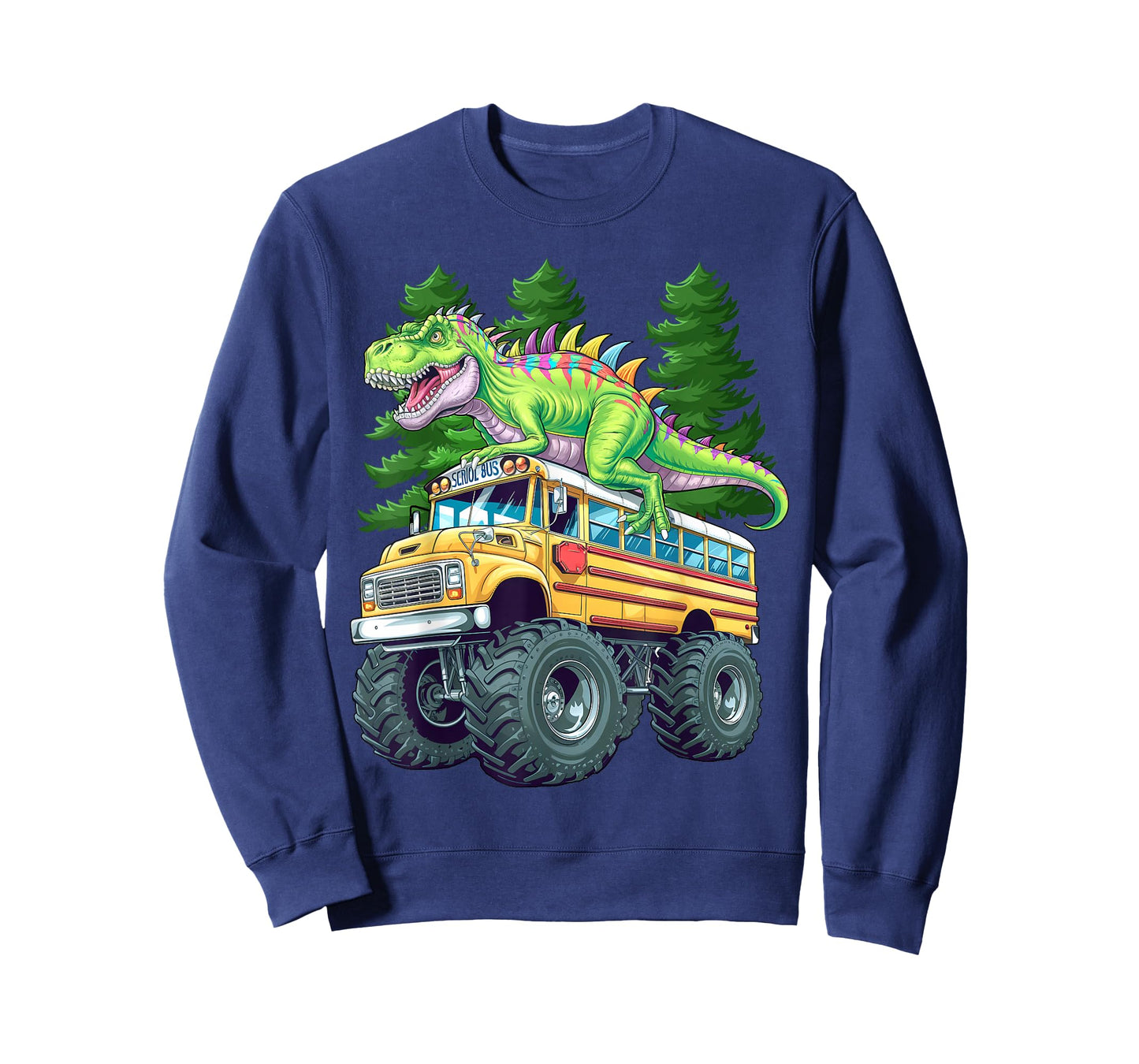 Dinosaur T-rex On Monster Truck School Bus Driver Graphic T-Shirt