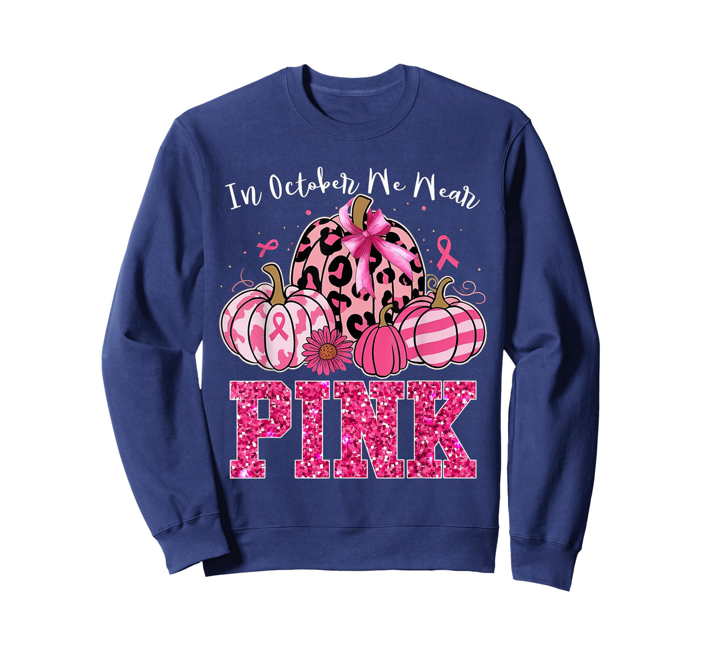 In October We Wear Pink Leopard Pumpkin Breast Cancer Gift T-Shirt