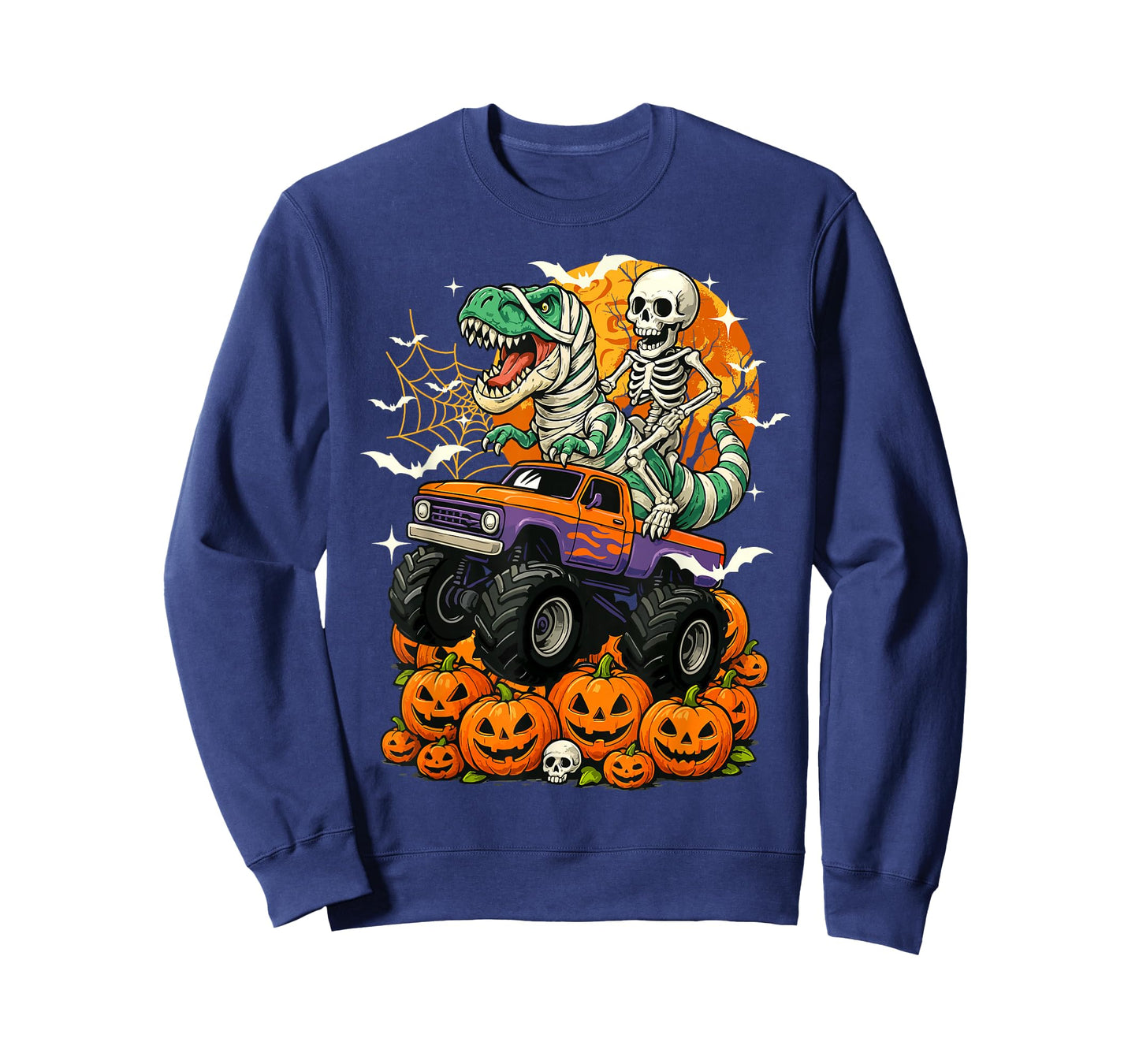 Kids Skeleton Trex Monster Truck Halloween Pumpkin Toddler T-Shirt