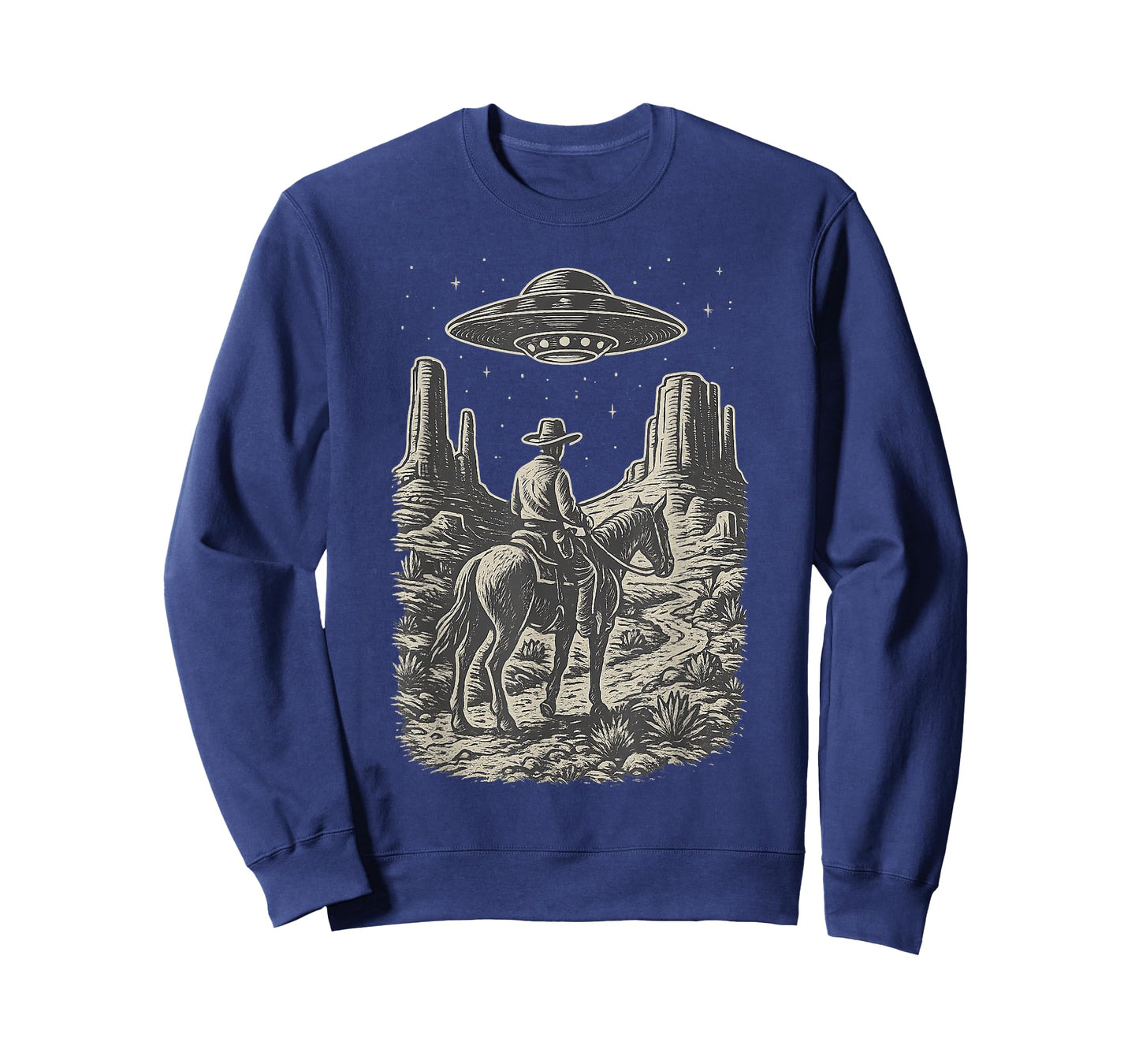 Vintage Western UFO Art Cowboy Alien Encounter T-Shirt
