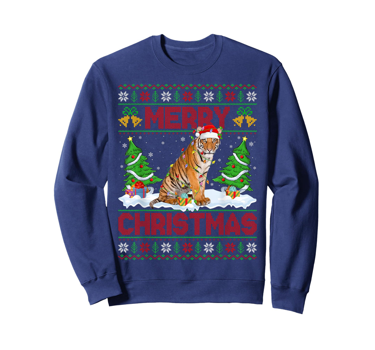 Tiger Ugly Xmas Sweater Funny Animal Lights Christmas T-Shirt