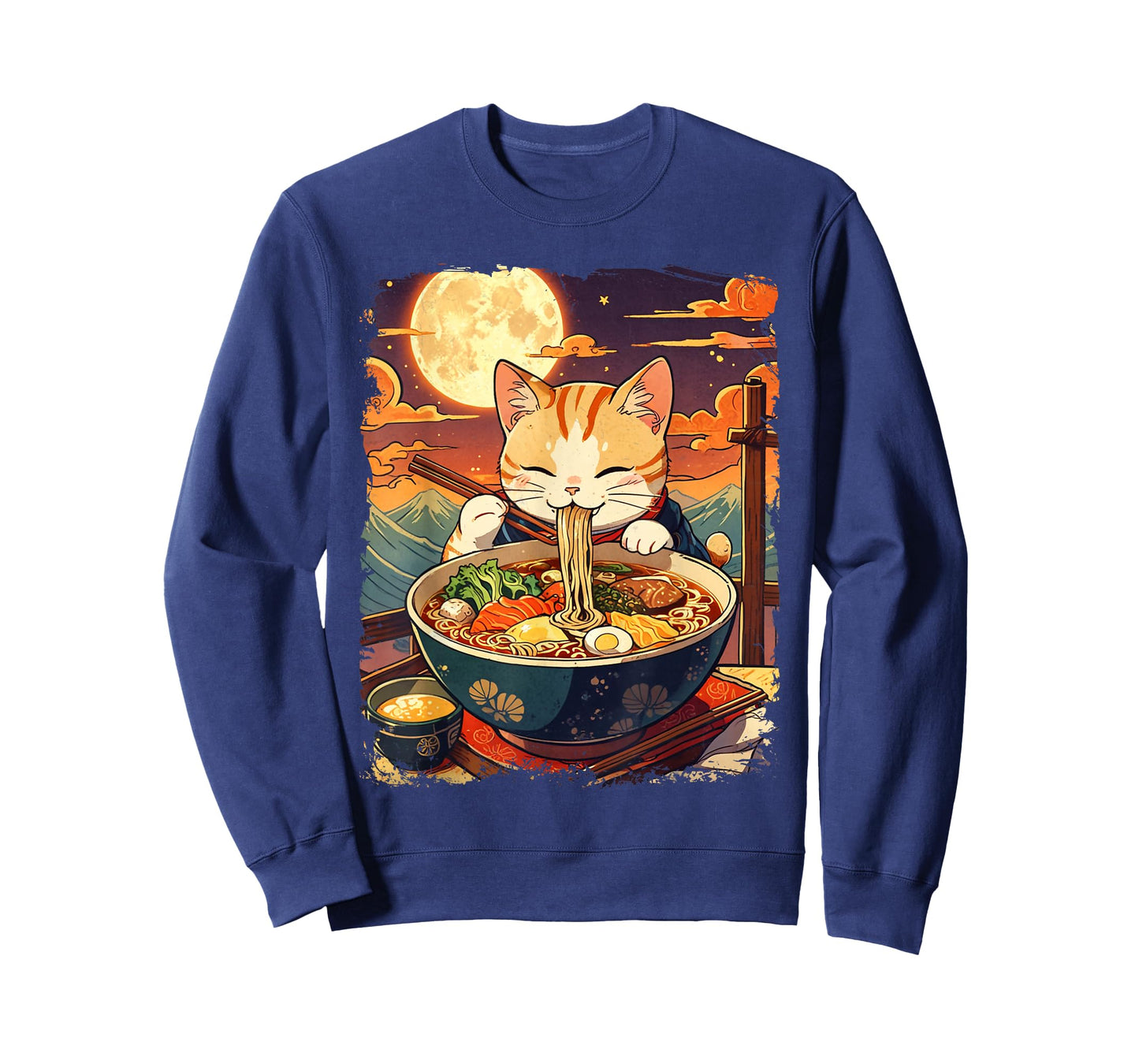 Cat Ramen Japanese Funny Graphic Kawaii Cat Anime Ukiyo-e T-Shirt