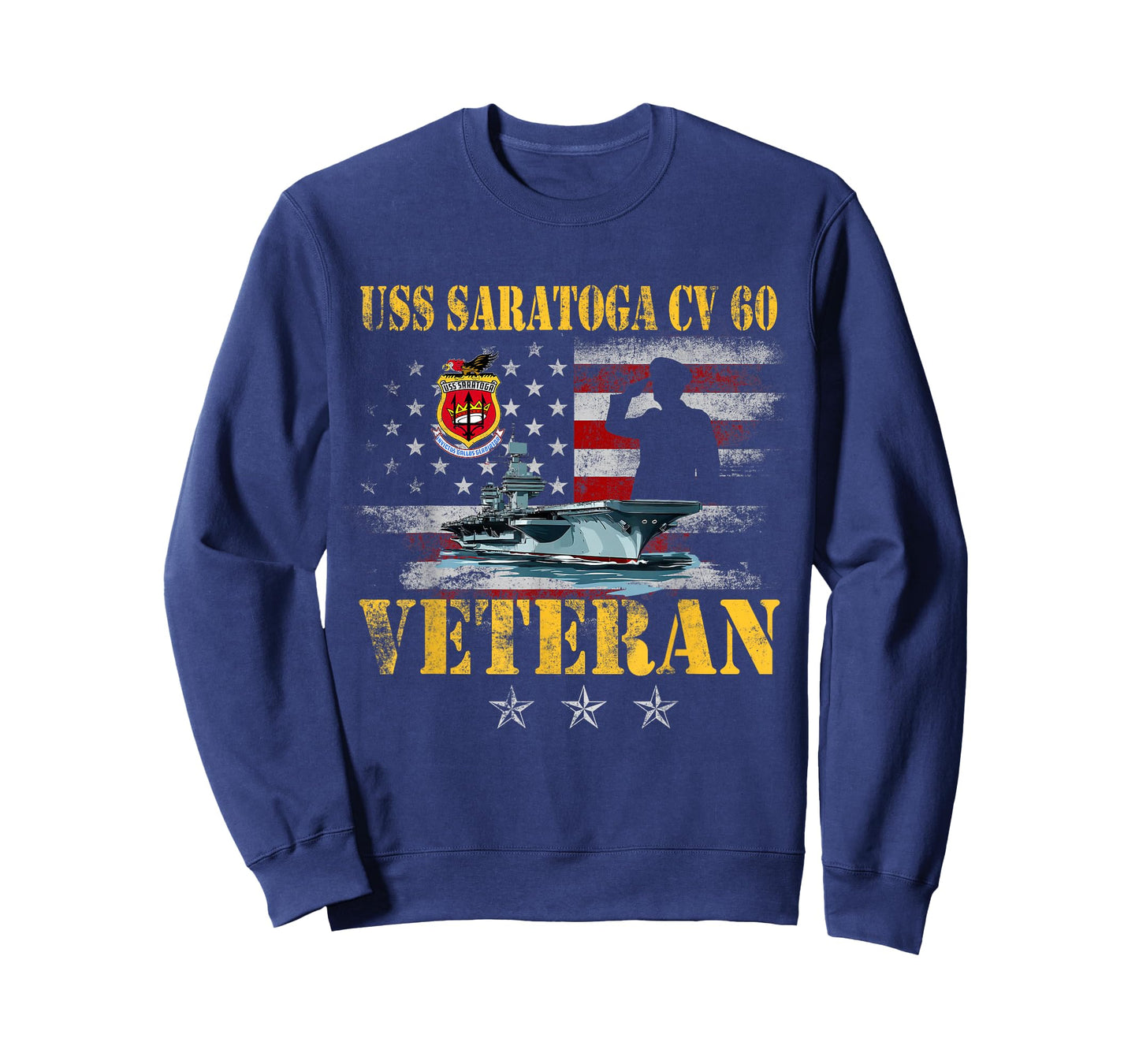USS Saratoga CV-60 Aircraft Carrier Veteran US Flag Vintage T-Shirt