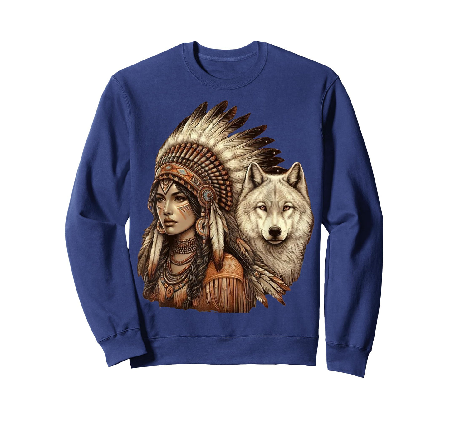 indian native american woman with white wolf vintage T-Shirt