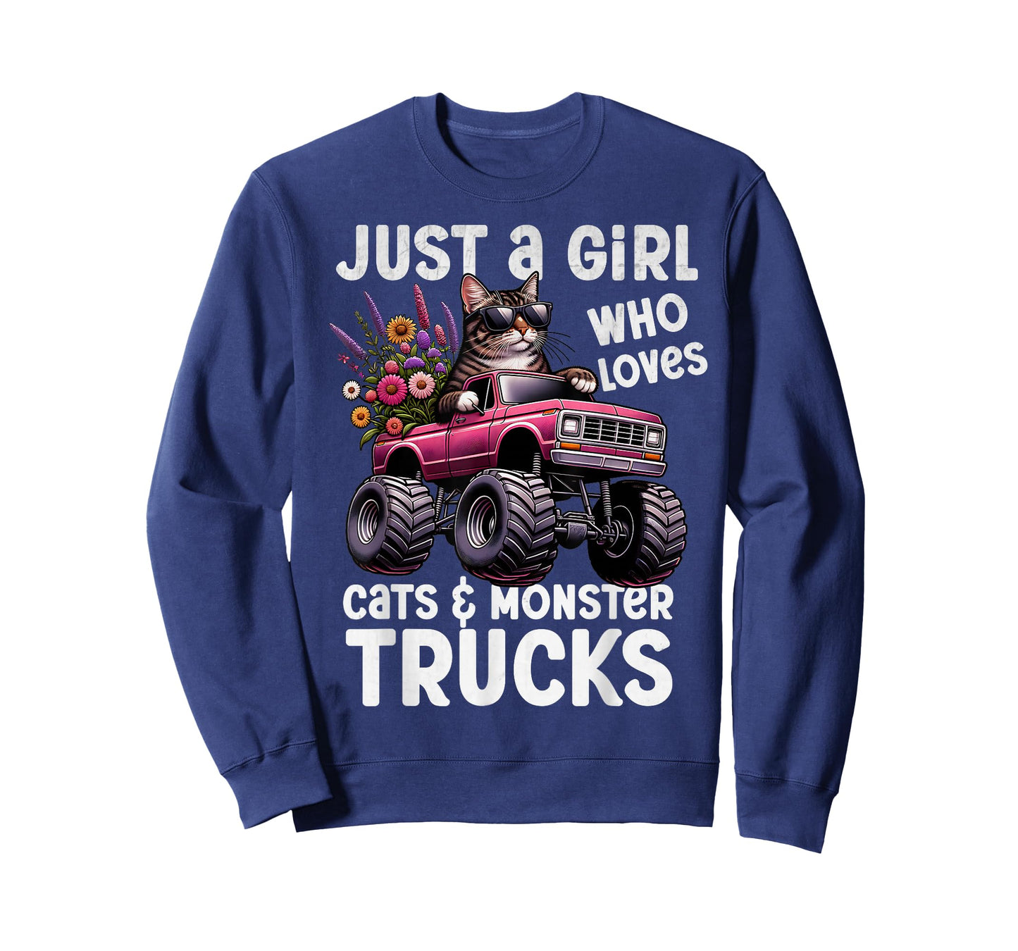 Just A Girl Who Loves Cat And Monster Trucks Party Show Cute T-Shirt
