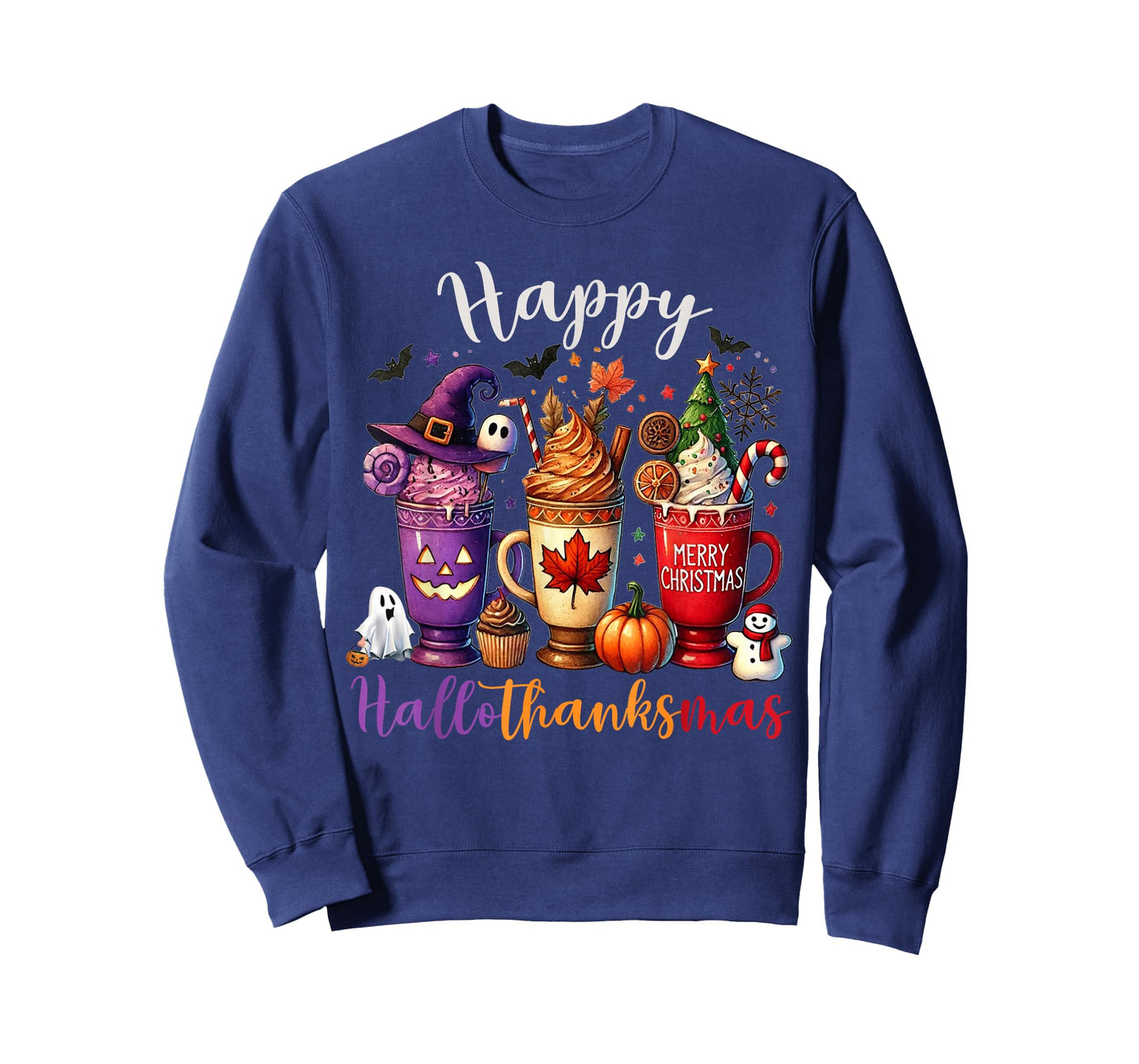 Happy Hallothanksmas Coffee Lover Halloween Merry Christmas T-Shirt