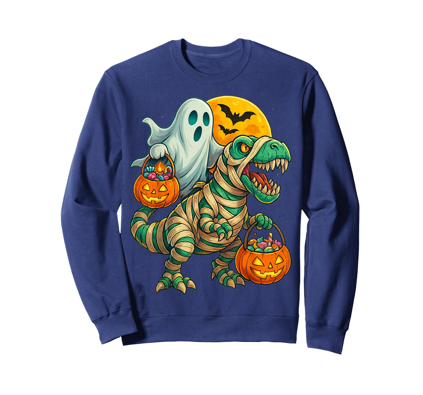 Ghost Riding Mummy Dinosaur T rex Halloween Funny Pumpkin T-Shirt