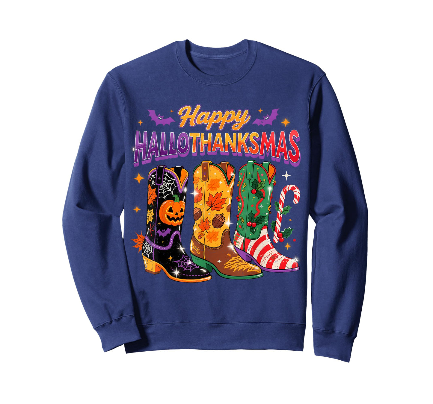 Western Holiday Boots Happy Hallothanksmas Design T-Shirt