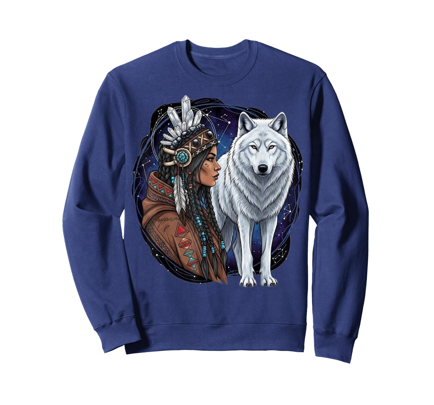 Indian Native American Woman with White Wolf Vitage Gifts T-Shirt