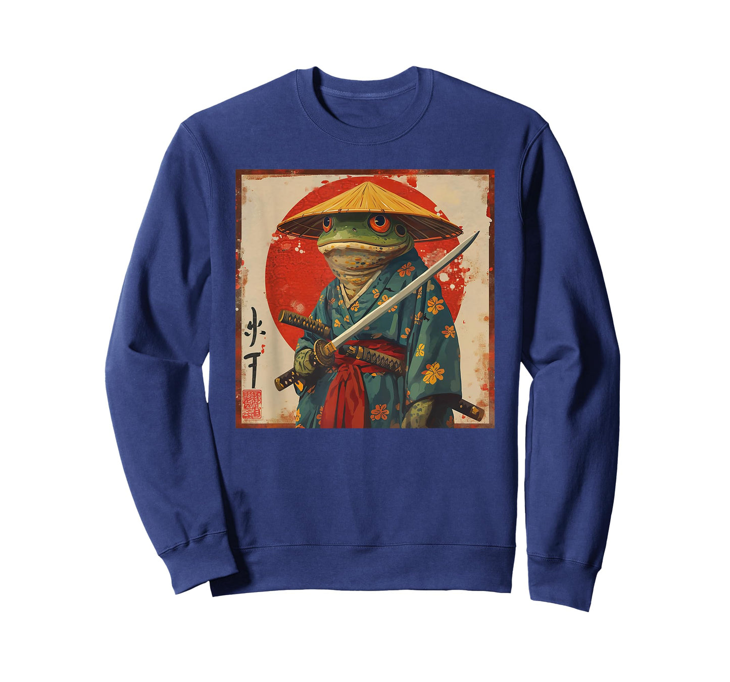 Japanese Woodblock Art: Samurai Frog Japanese Kanji T-Shirt