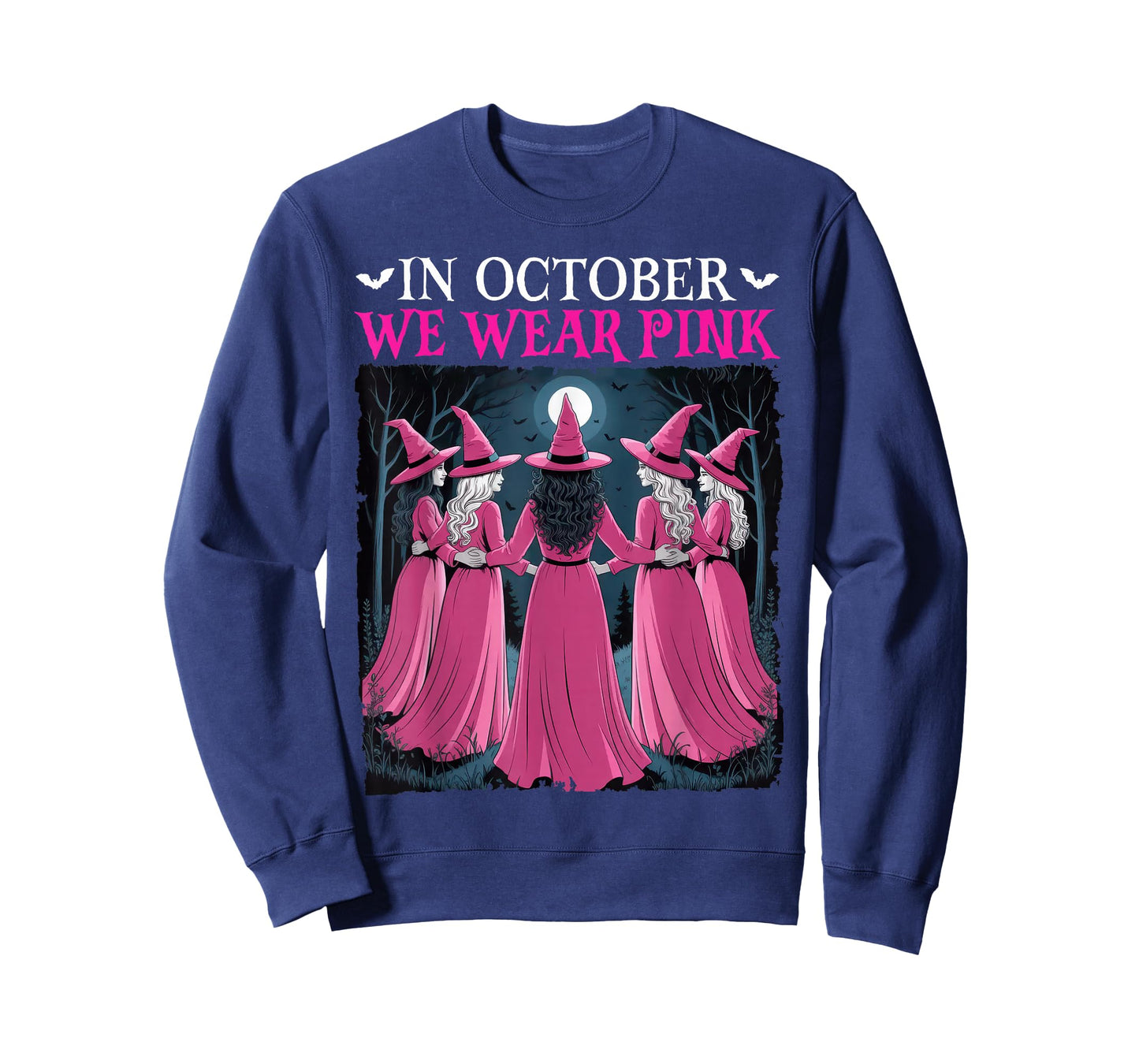 in October We Wear Pink Witch Halloween Breast Cancer Women T-Shirt