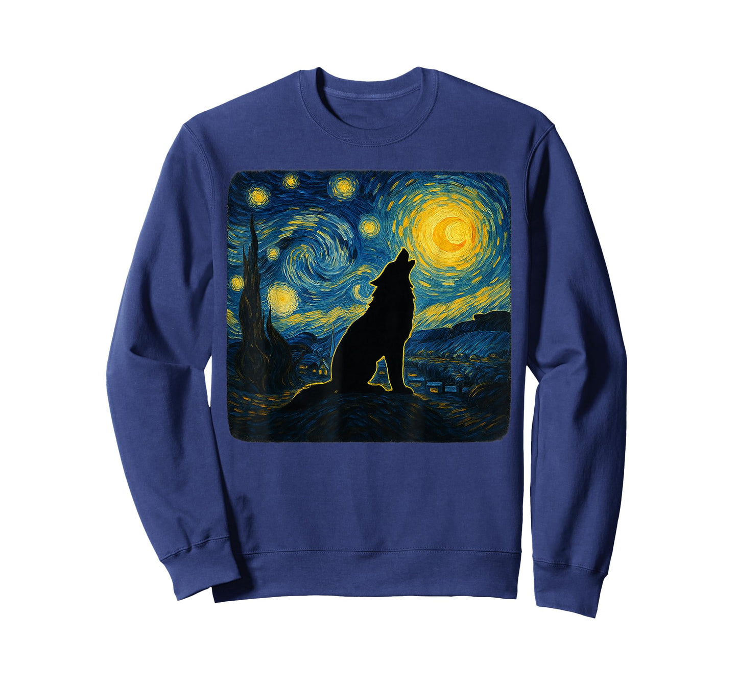 Starry Night Van Gogh Wolf Howling Moon Funny Graphic T-Shirt
