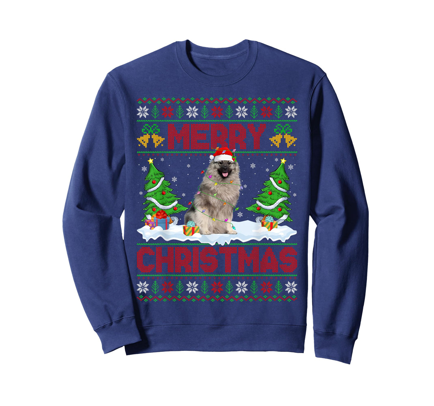 Keeshond Dog Christmas Ugly Sweater Funny Santa Hat Dog Xmas T-Shirt