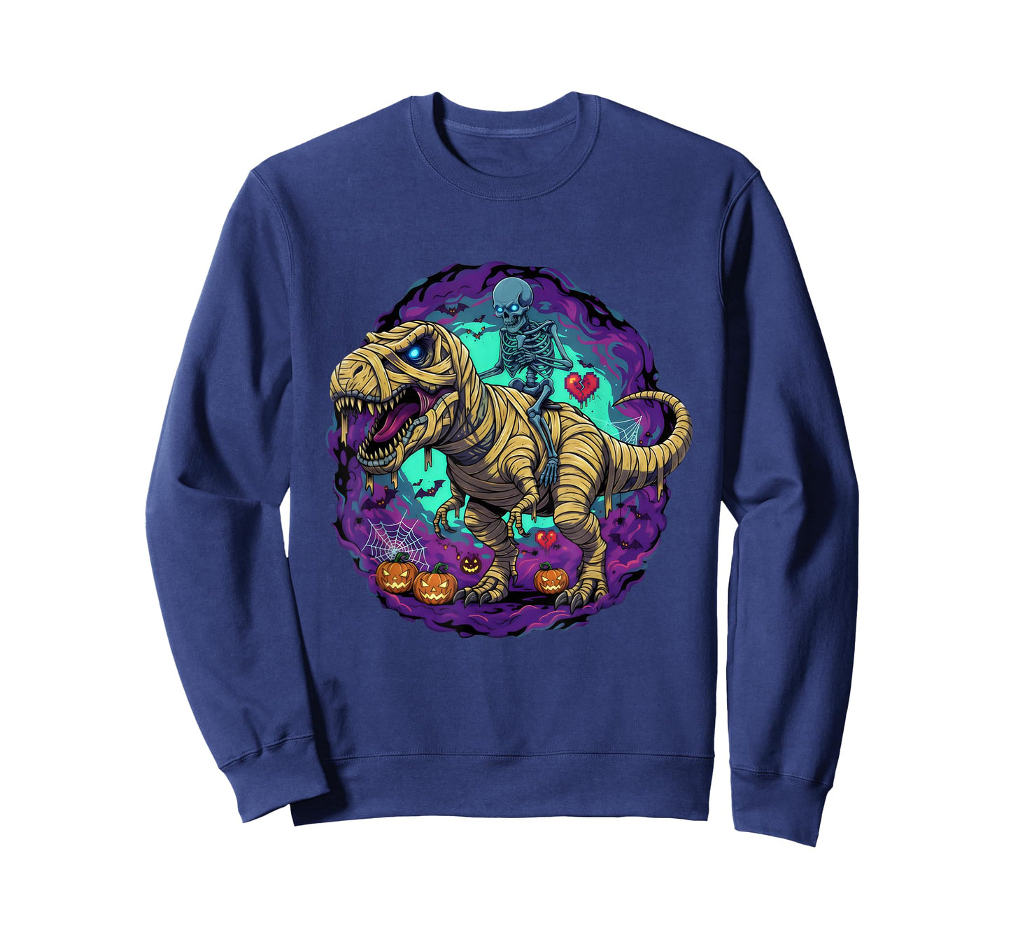 Skeleton on Dinosaur for Halloween Costume Pumpkin Candy T-Shirt