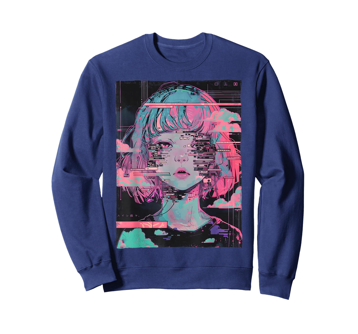 Anime Girl Vaporwave Glitch Cyber Goth E-Girl Distressed T-Shirt