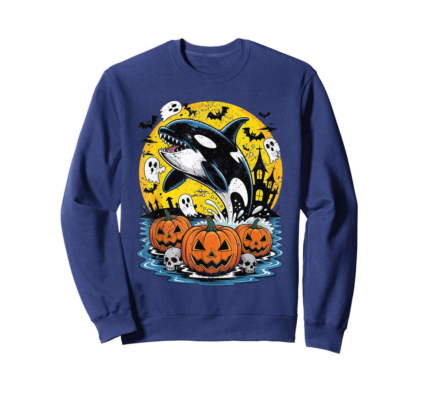 Halloween Scary Orca Whale Pumpkins Ghosts T-Shirt