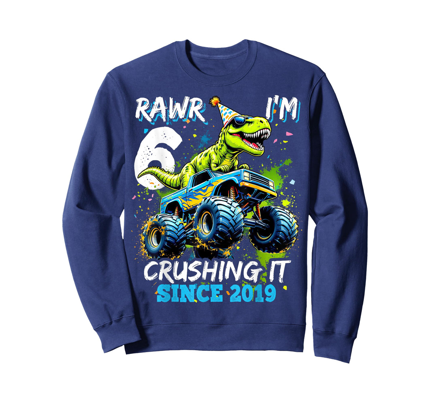 6th Birthday Monster Truck Dinosaur Party Boys Rawr I'm 6 T-Shirt