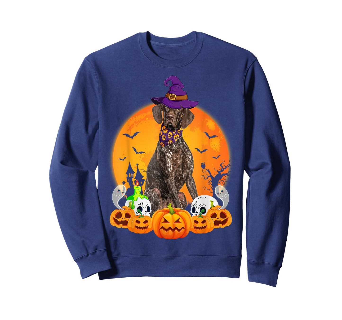 Pumpkin Skull Witch German Shorthaired Pointer Dog Halloween T-Shirt