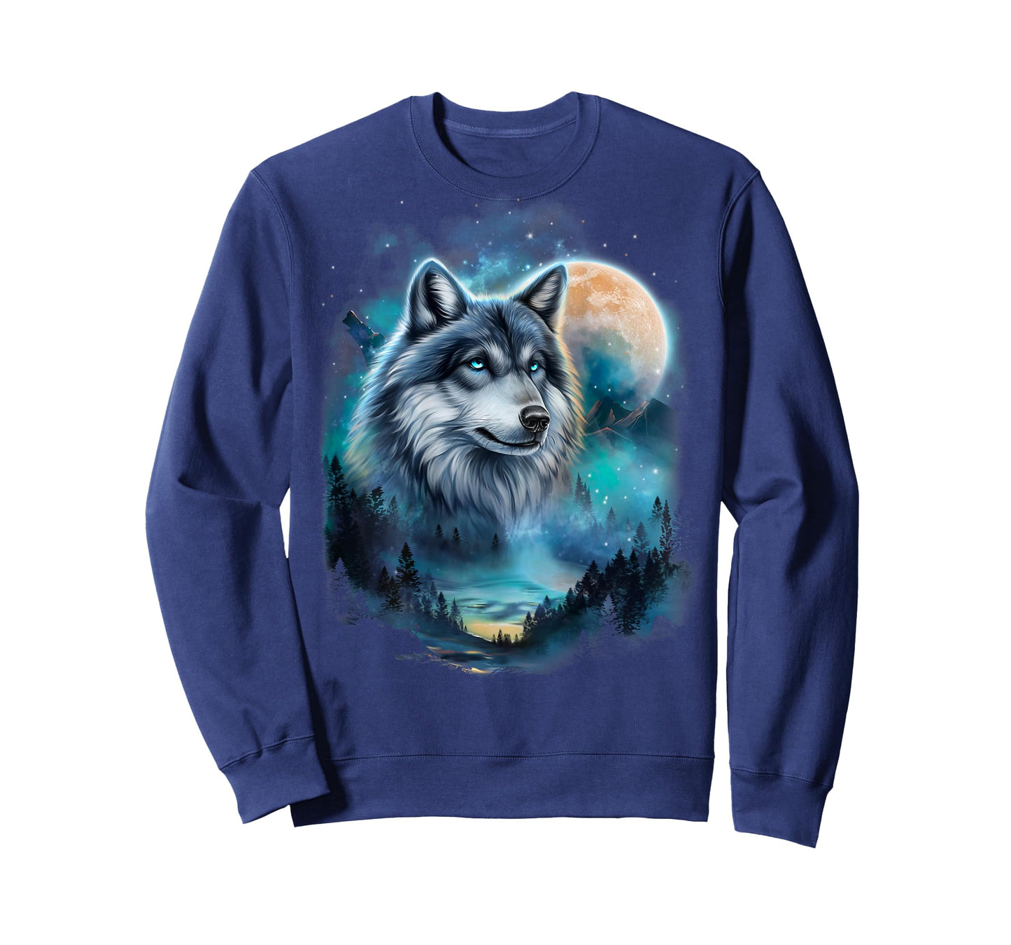 Majestic Wolf Under Moonlit Forest Sky T-Shirt