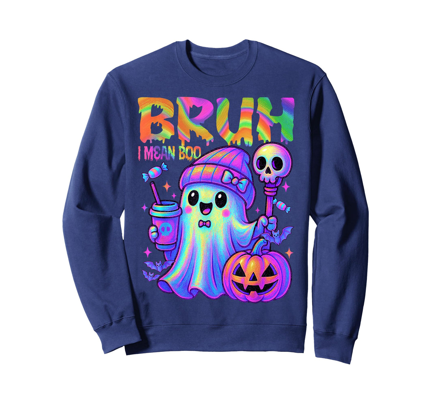 Colorful Halloween Bruh I Mean Boo Ghost Drink Coffee Women T-Shirt