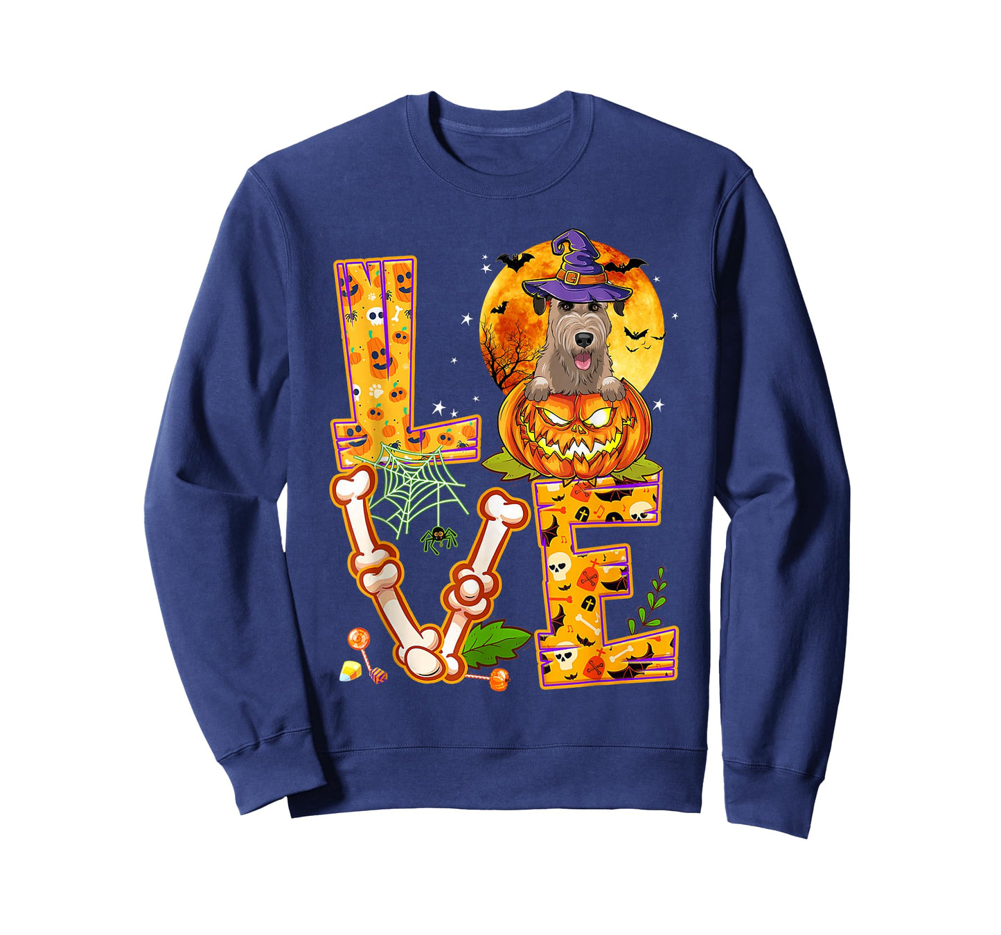 Love Irish Wolfhound Witch Pumpkin Scary Halloween Dog T-Shirt