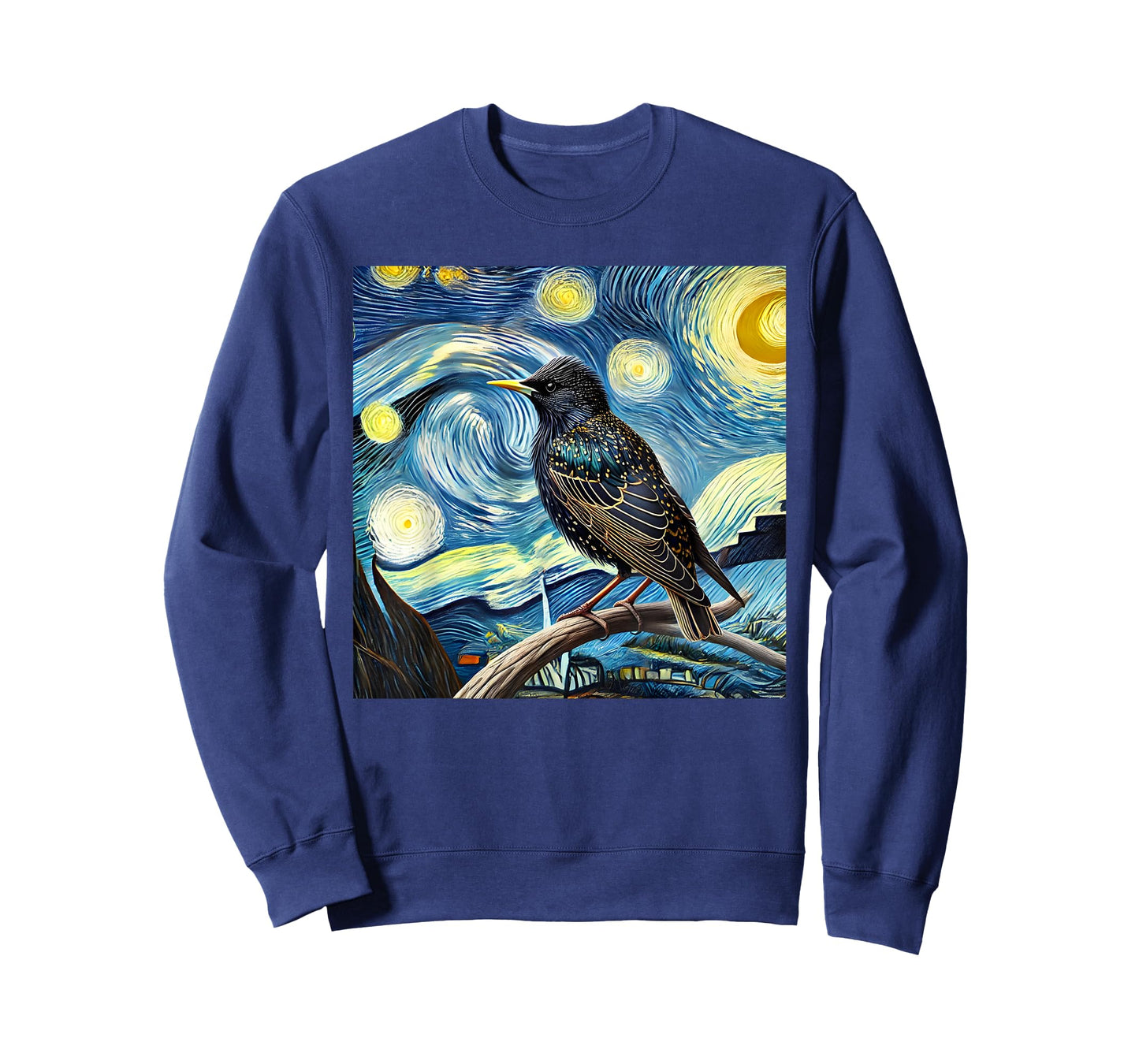 Common Starling Lover Bird Watching Birding Starry Night Art T-Shirt