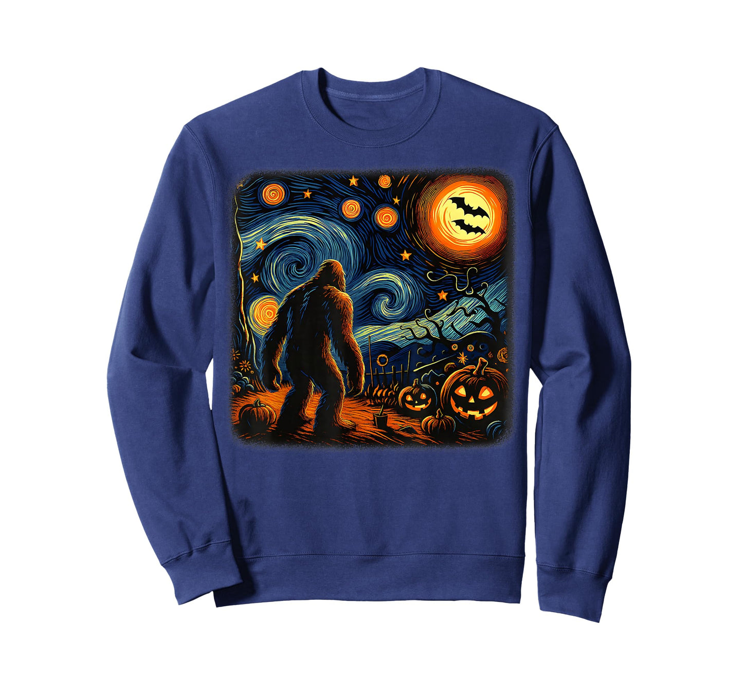 Halloween Bigfoot Starry Night Van Gogh Sasquatch Pumpkin T-Shirt