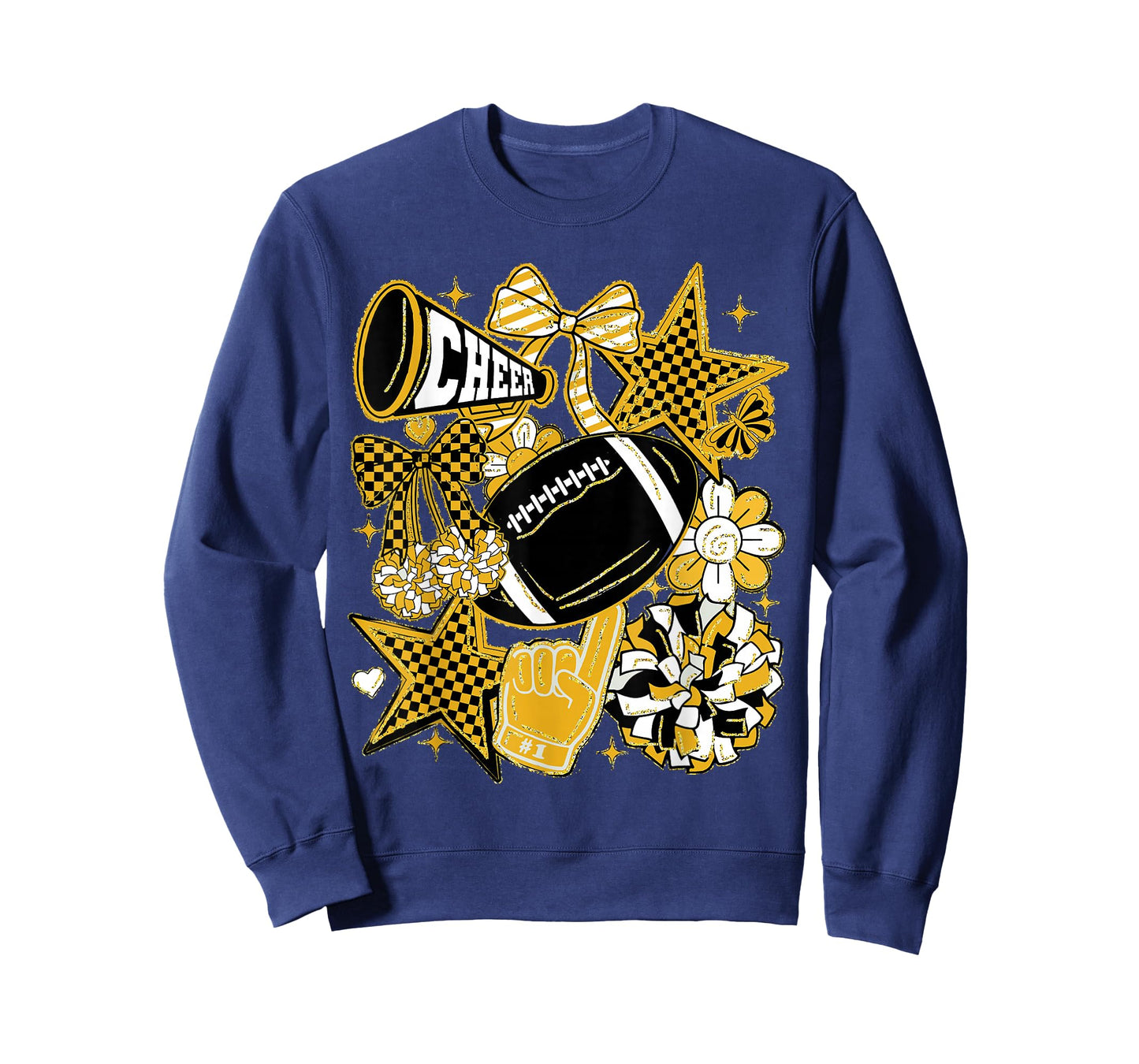 Coquette Bow Football Gold Black Game Cheer Mom Touchdown T-Shirt