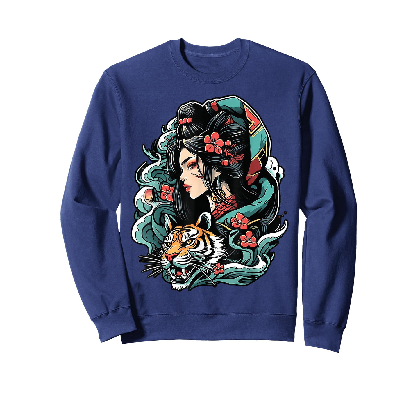 Inked Elegance Meets Fierce Spirit: Geisha and Tiger Graphic T-Shirt