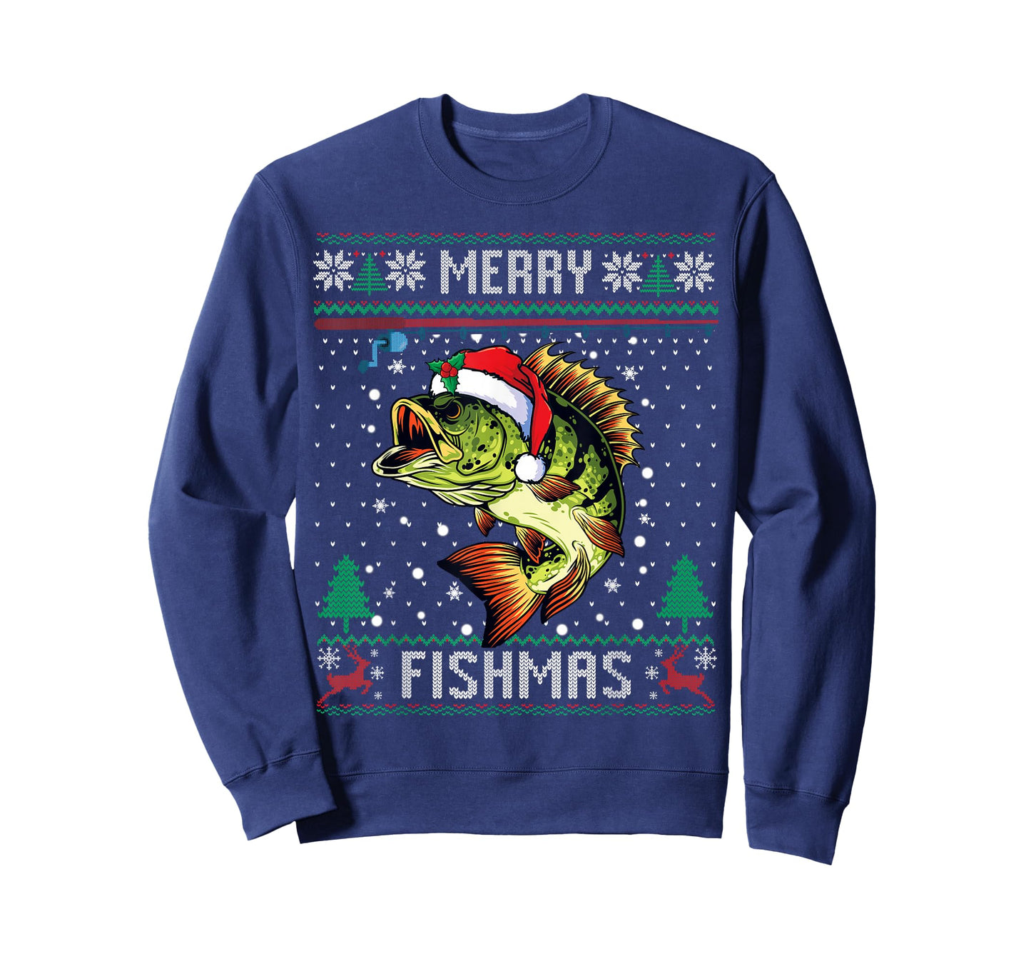 Merry Fishmas Bass Fish Fishing Christmas Ugly Sweater Xmas T-Shirt