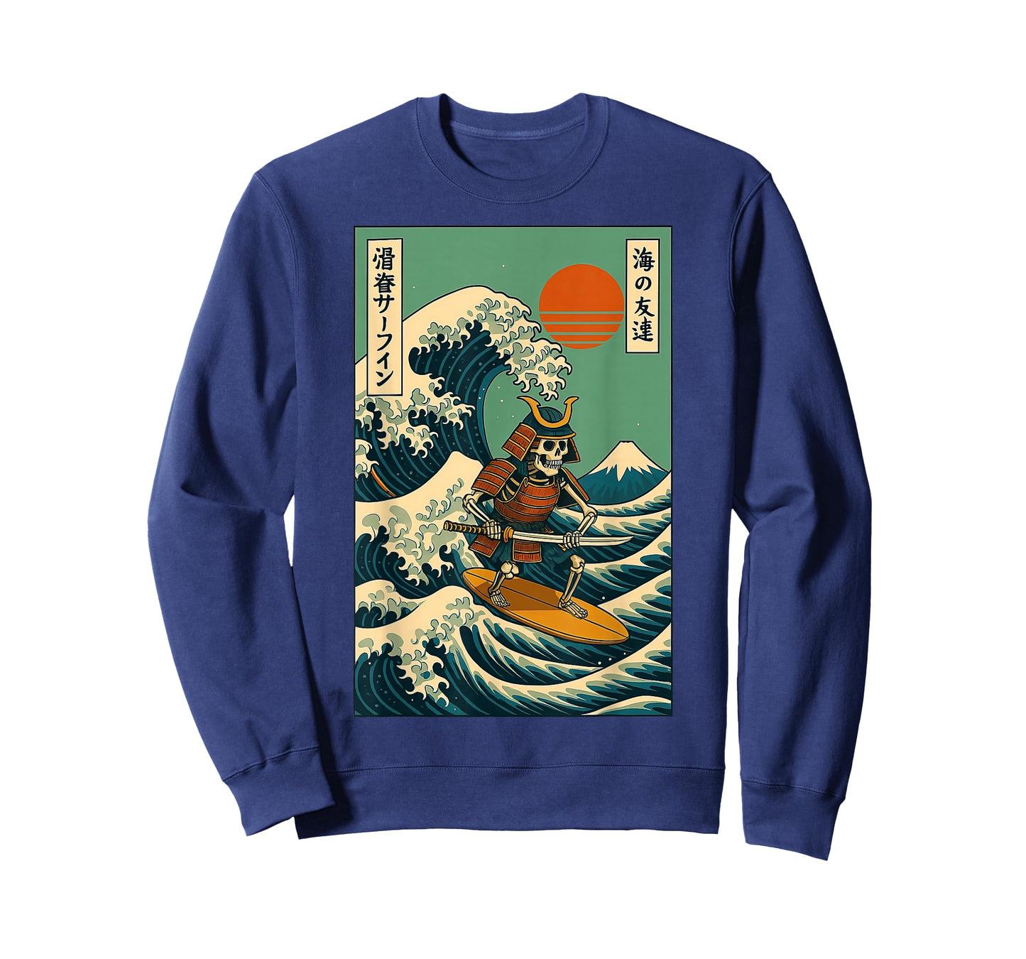 Skeleton Samurai Surfing Japanese Wave T-Shirt