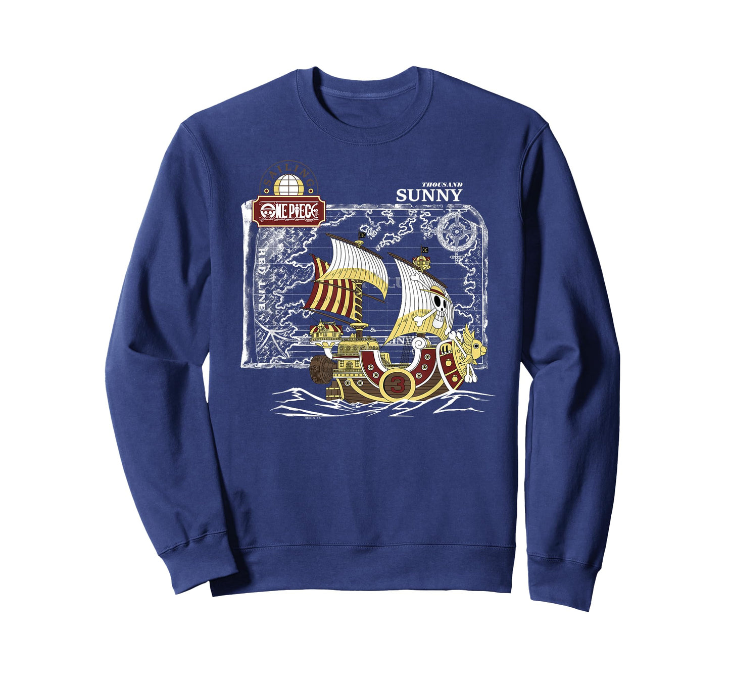 One Piece Anime Thousand Sunny Ship with Map and Logo T-Shirt