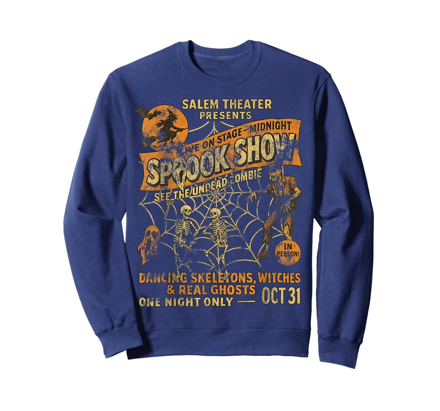 Vintage Halloween Poster Tee Witch Dancing Skeletons Monster T-Shirt
